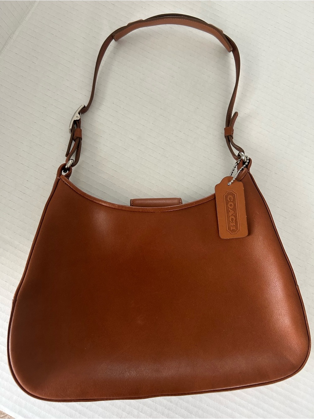 Coach Brown Leather Shoulder Bag with Leather Hang Tag
